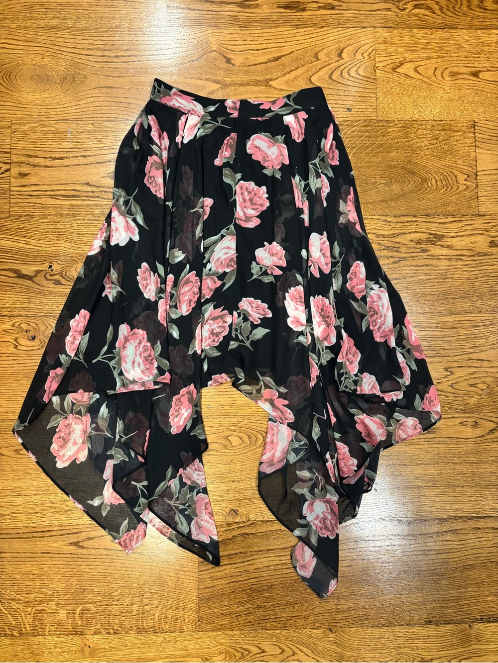 Sis Sis Size Medium Asymmetrical Floral, Midi Length Pink And Black Fairy Skirt